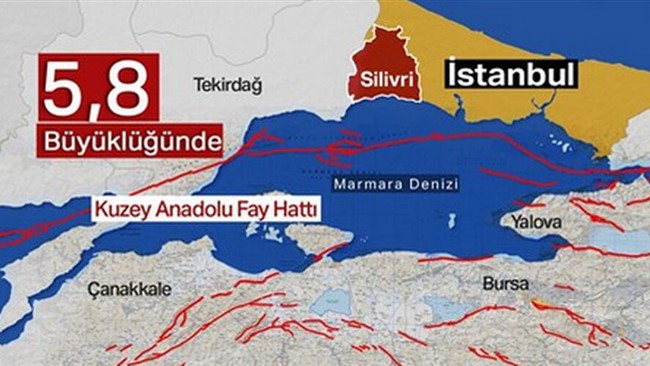 دقایقی پیش خبرگزاری آناتولی ترکیه گزارش داد که ساعت ۱۳:۵۹ به وقت محلی زلزله ای ۶ ریشتر در مقیاس درونی زمین استانبول را لرزاند.