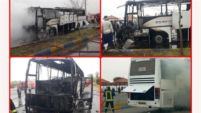 اتوبوس مسیر یزد - زاهدان قبل از سوار کردن مسافران طعمه حریق شد ولی این آتش سوزی با حضور به موقع ماموران آتش‎نشانی مهار شد.