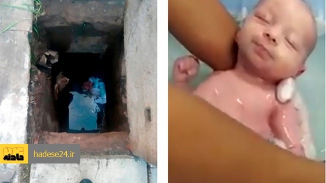 نوزادی که به داخل کانال فاضلاب پرت شده بود به طرز معجزه آسایی توسط همسایگان نجات یافت.