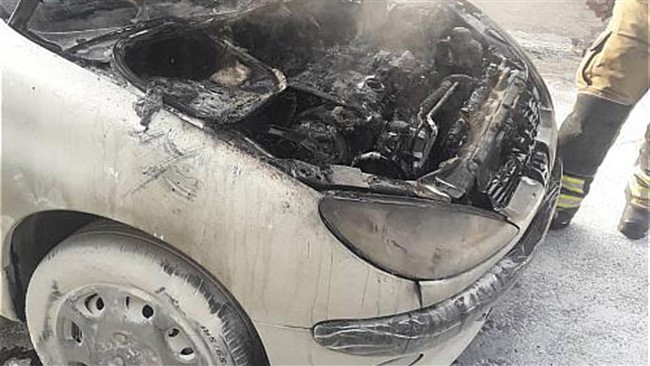 خودرو پژو 206 در محور نیشابور دچار آتش سوزی شد .